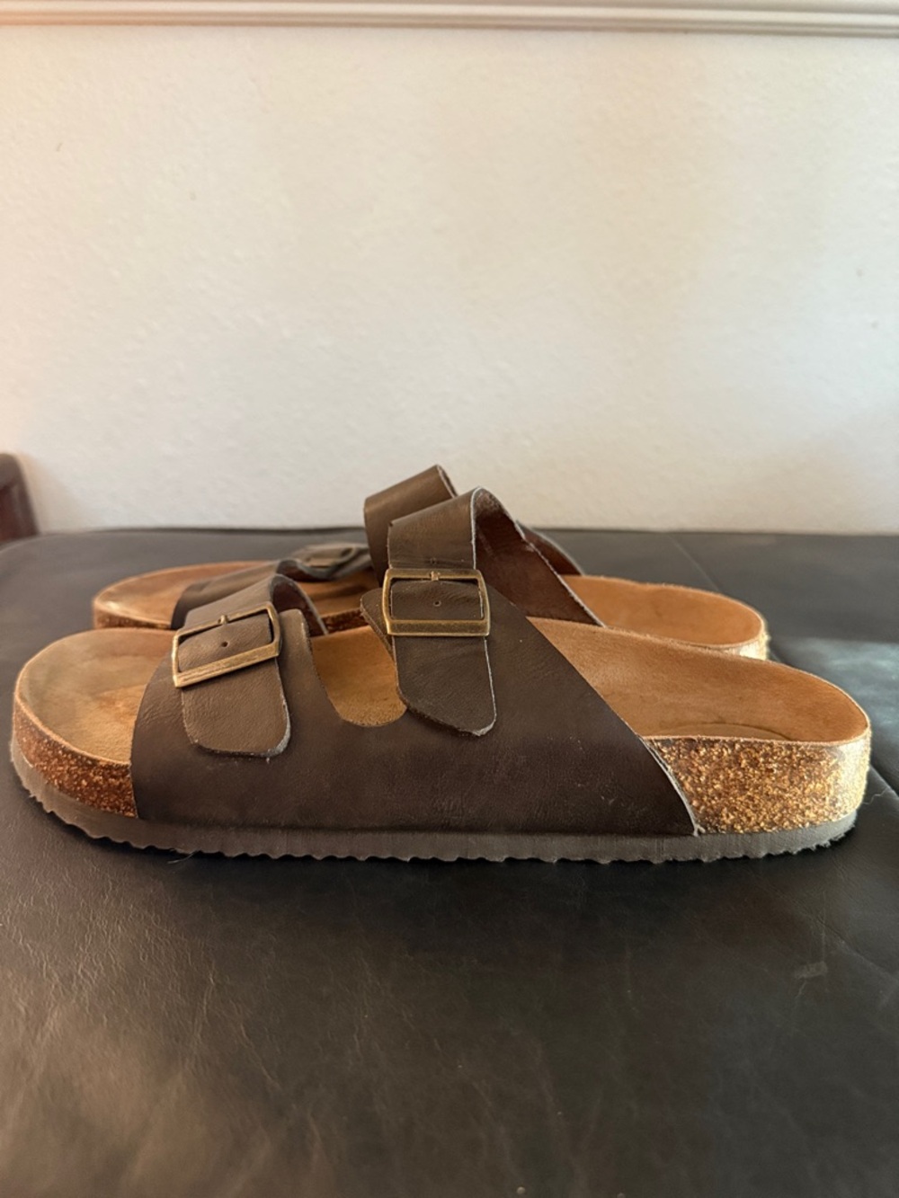 Cork Buckle Slip-On Sandals - Black